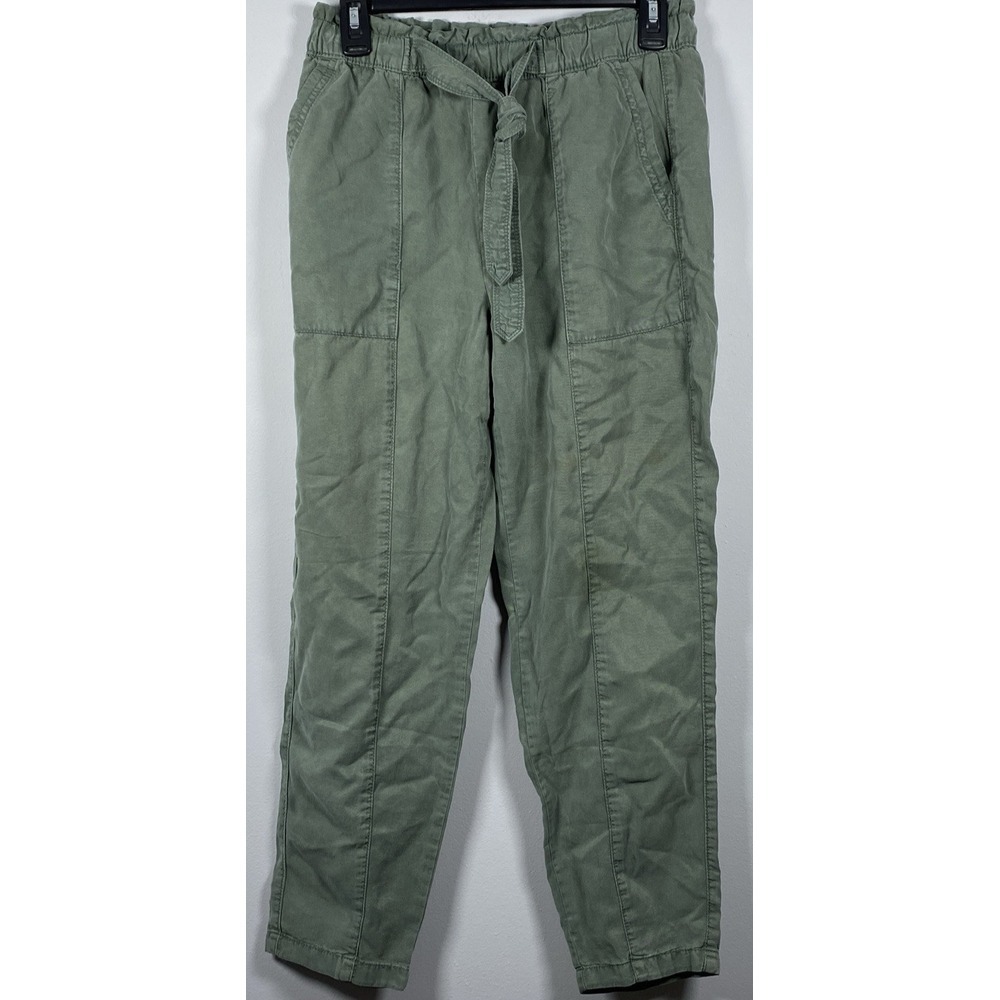 Aerie Pants Womens S Green Solid Elastic Waist Pull On Lyocell Straight Fit AE